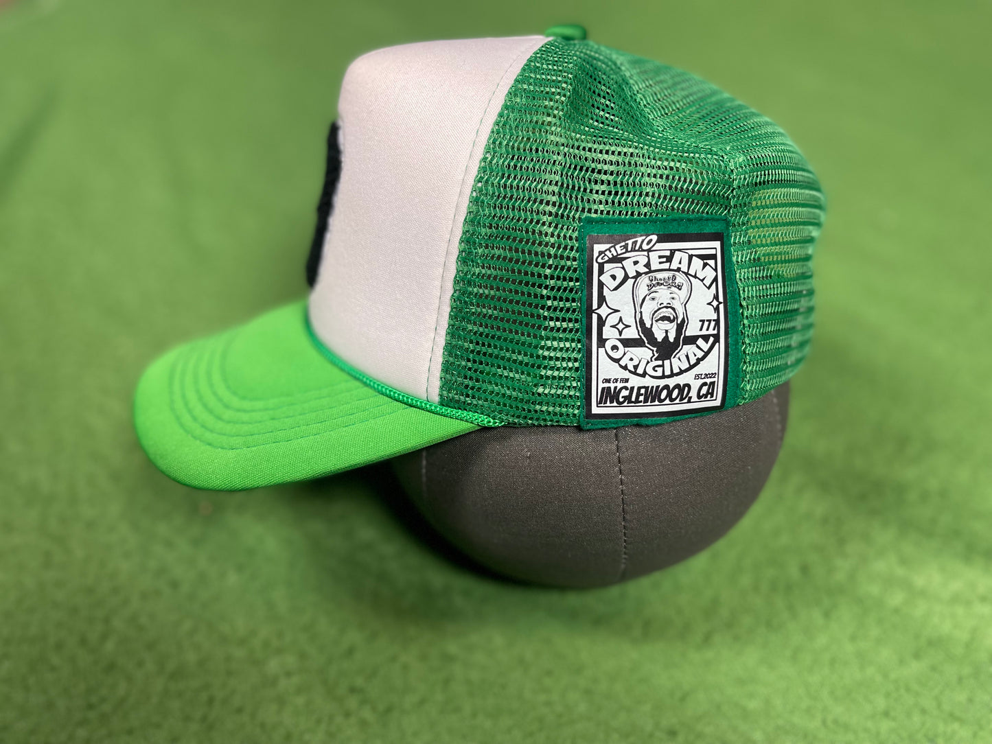 Kelly Green x white D Chenille Hat