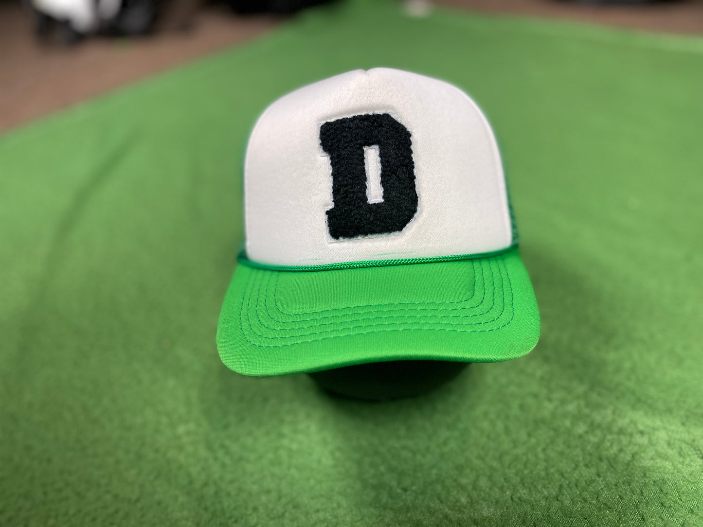 Kelly Green x white D Chenille Hat